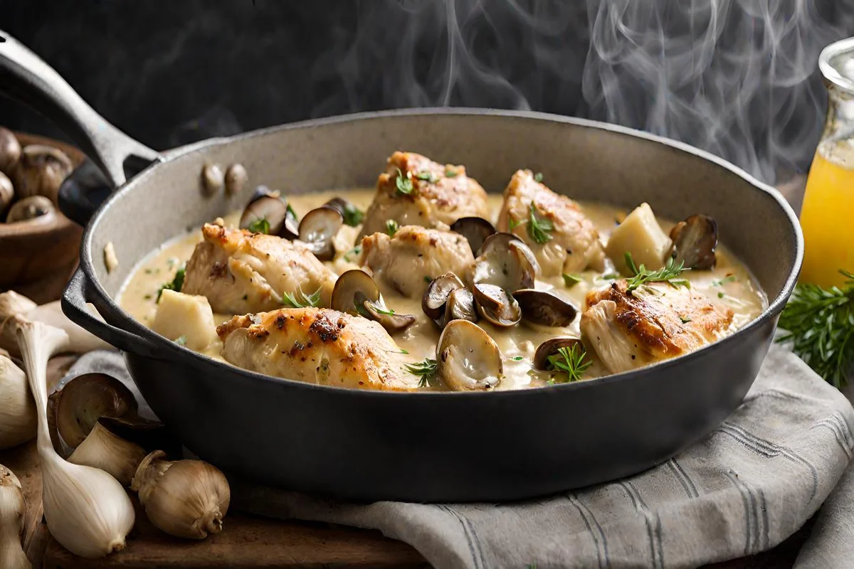 Chicken Jerusalem Cooking Process with Artichokes and Mushrooms