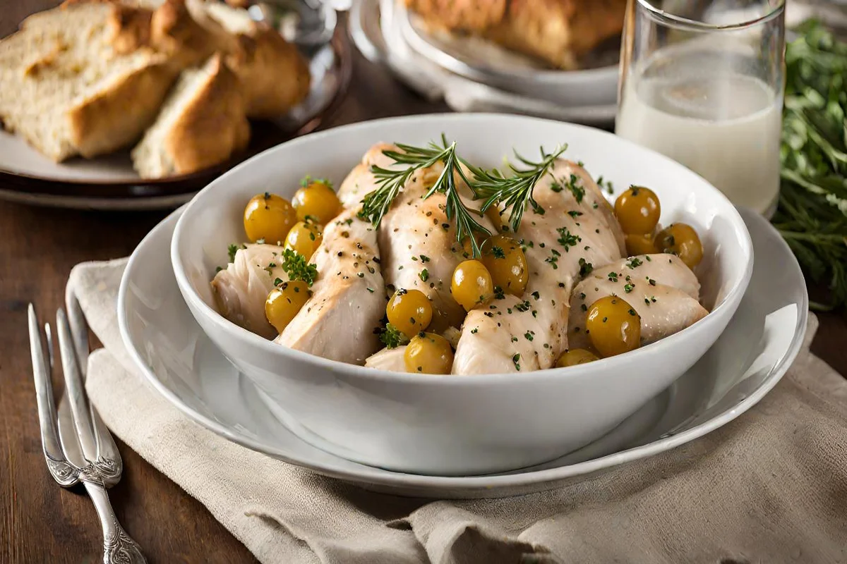 Elegant Serving of Chicken Jerusalem with Wine and Bread