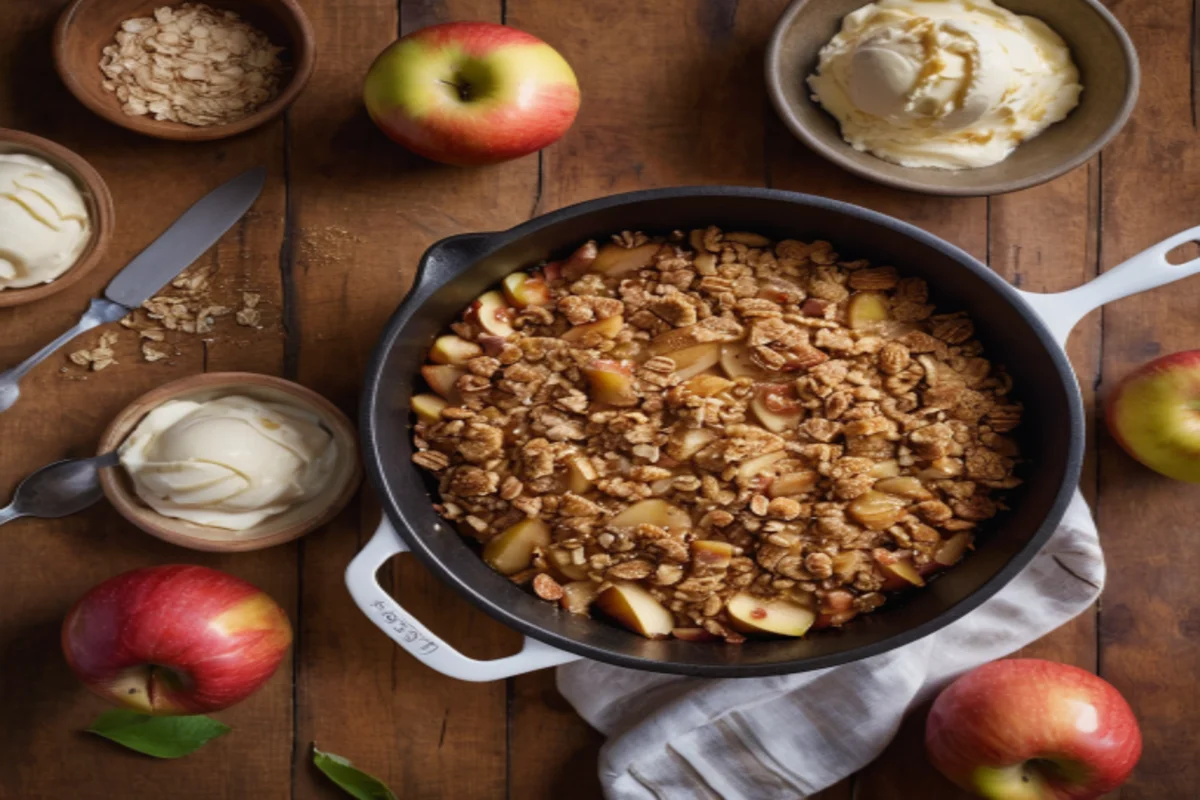 Golden and crispy, our Dutch Oven Apple Crisp is topped with melting vanilla ice cream for the ultimate dessert experience.
