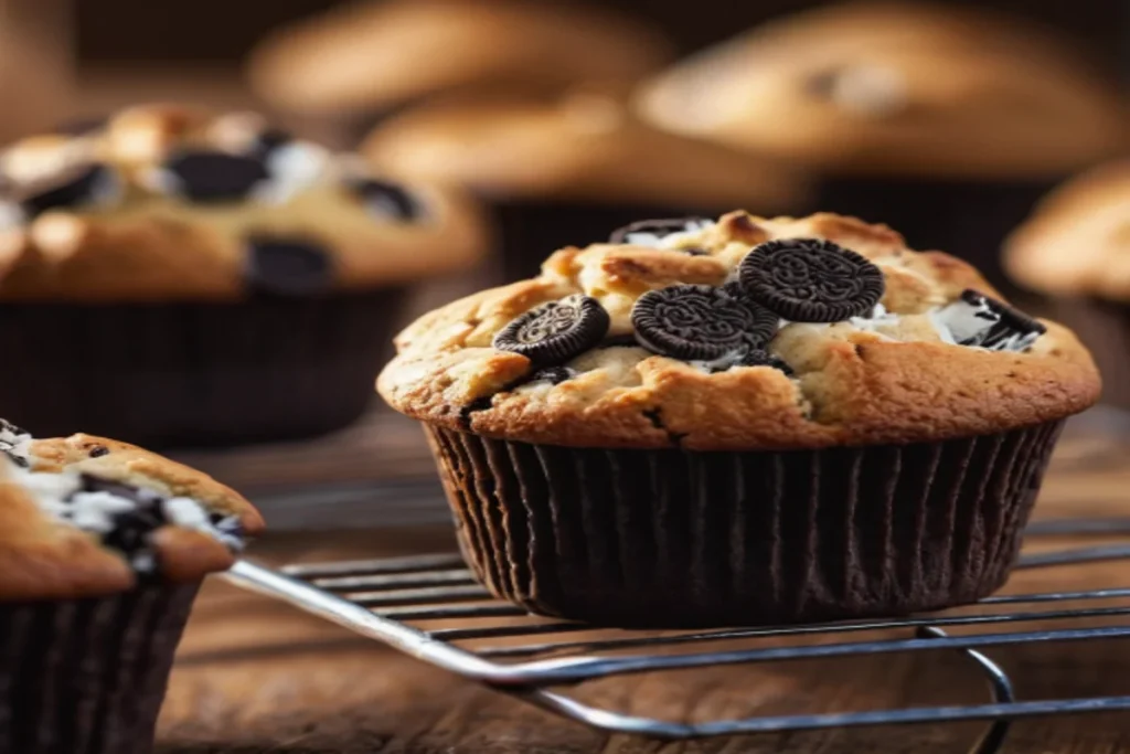 Vintage-inspired image depicting the history of Oreos and muffins leading to the creation of Oreo muffins.