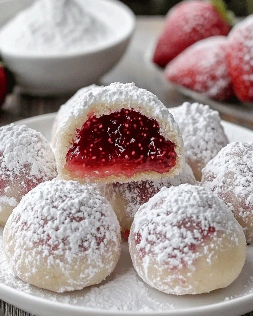 Strawberry-Filled Almond Snowballs – Sweet Holiday Treats