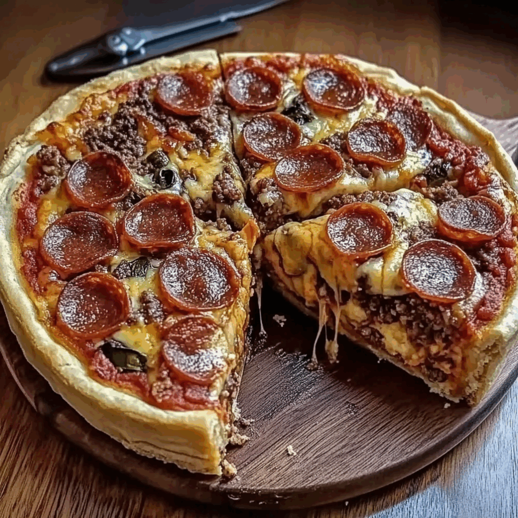 Save this Deep-Dish Pizza Pie recipe for later - homemade delicious Deep-Dish Pizza Pie recipe by chef Louisa Jannet