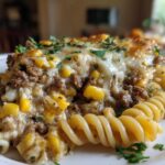 Cheddar Ranch Beef and Sweet Corn Rotini Bake