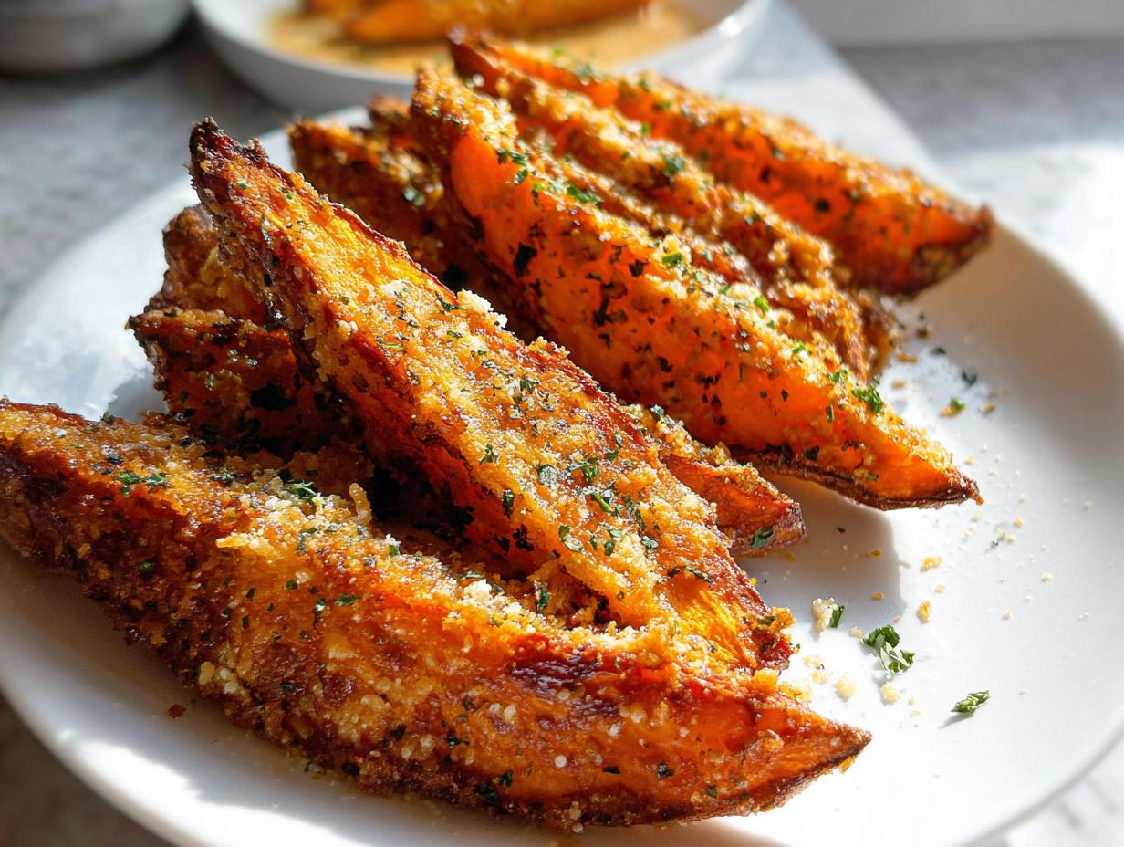 Garlic Parmesan Sweet Potato Wedges