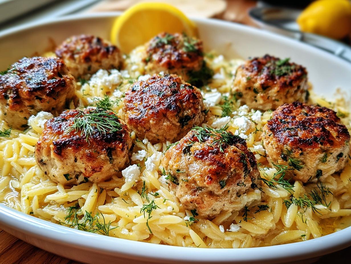 Greek Chicken Meatballs: Delicious Dinner 4 Greek Chicken Meatballs with Lemon Orzo - detail 1