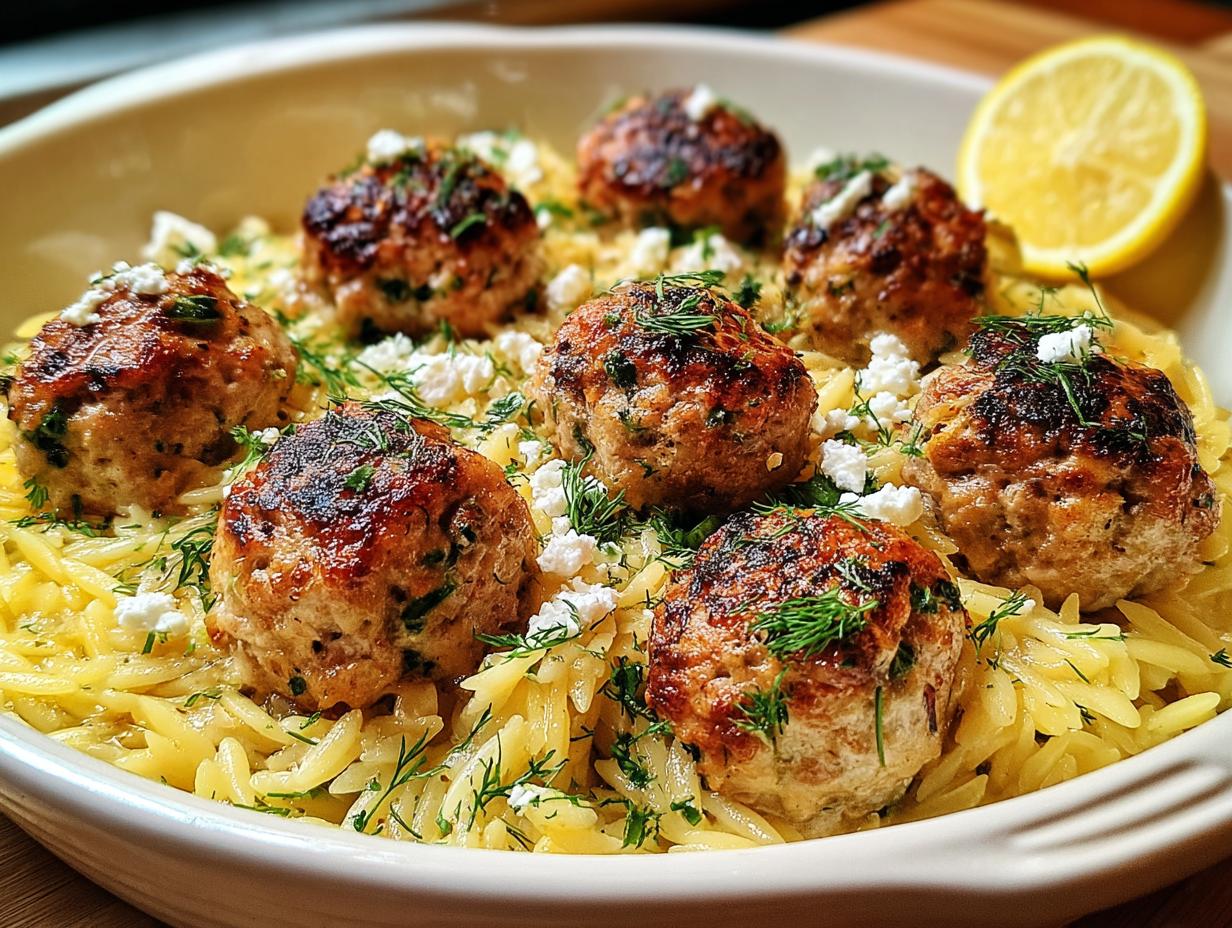 Greek Chicken Meatballs: Delicious Dinner 5 Greek Chicken Meatballs with Lemon Orzo - detail 2