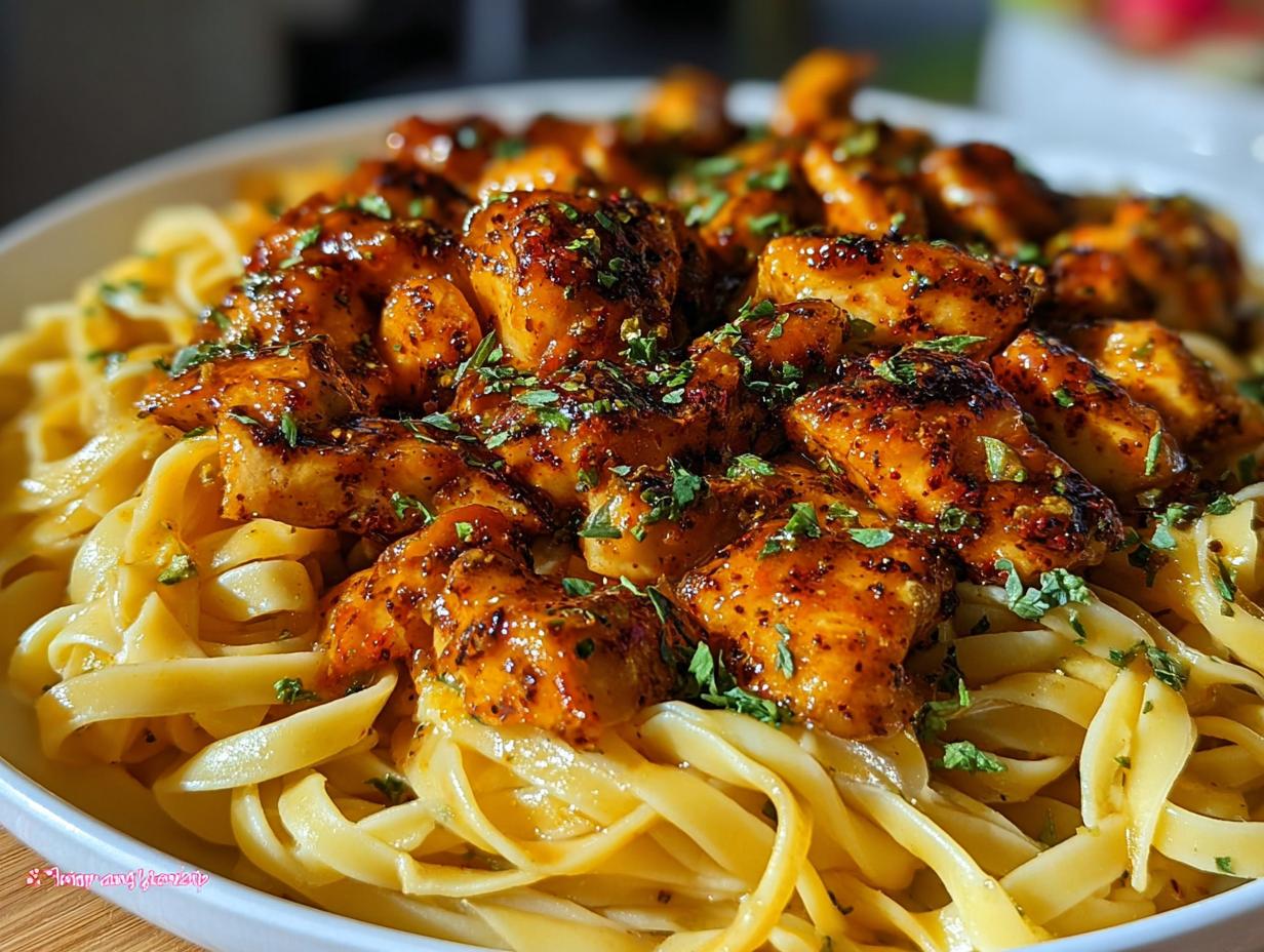 One Pot Spicy Cajun Chicken Pasta with creamy sauce and tender chicken