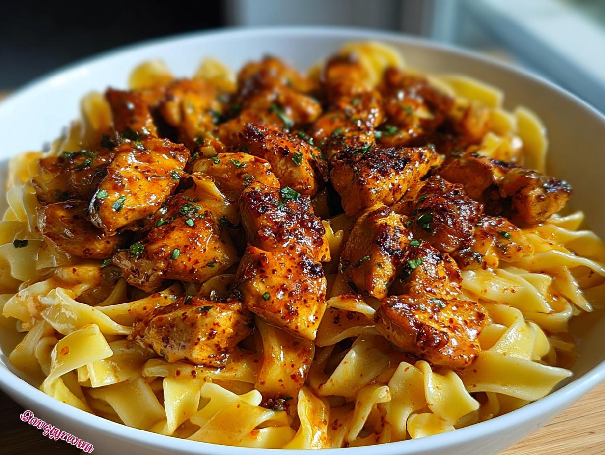 Close-up of One Pot Spicy Cajun Chicken Pasta ingredients being combined