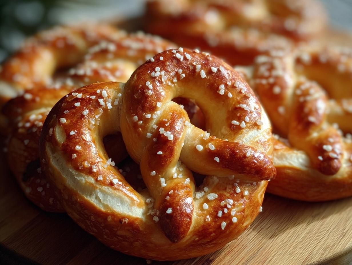 Crafting Soft Chewy Pretzels: 1 Easy Recipe - A batch of golden brown pretzels sprinkled with coarse salt