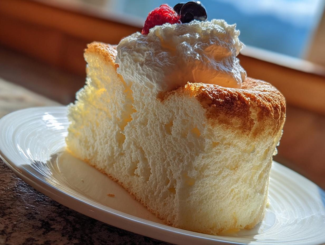 A slice of Light Fluffy Heavenly Keto cake with berries