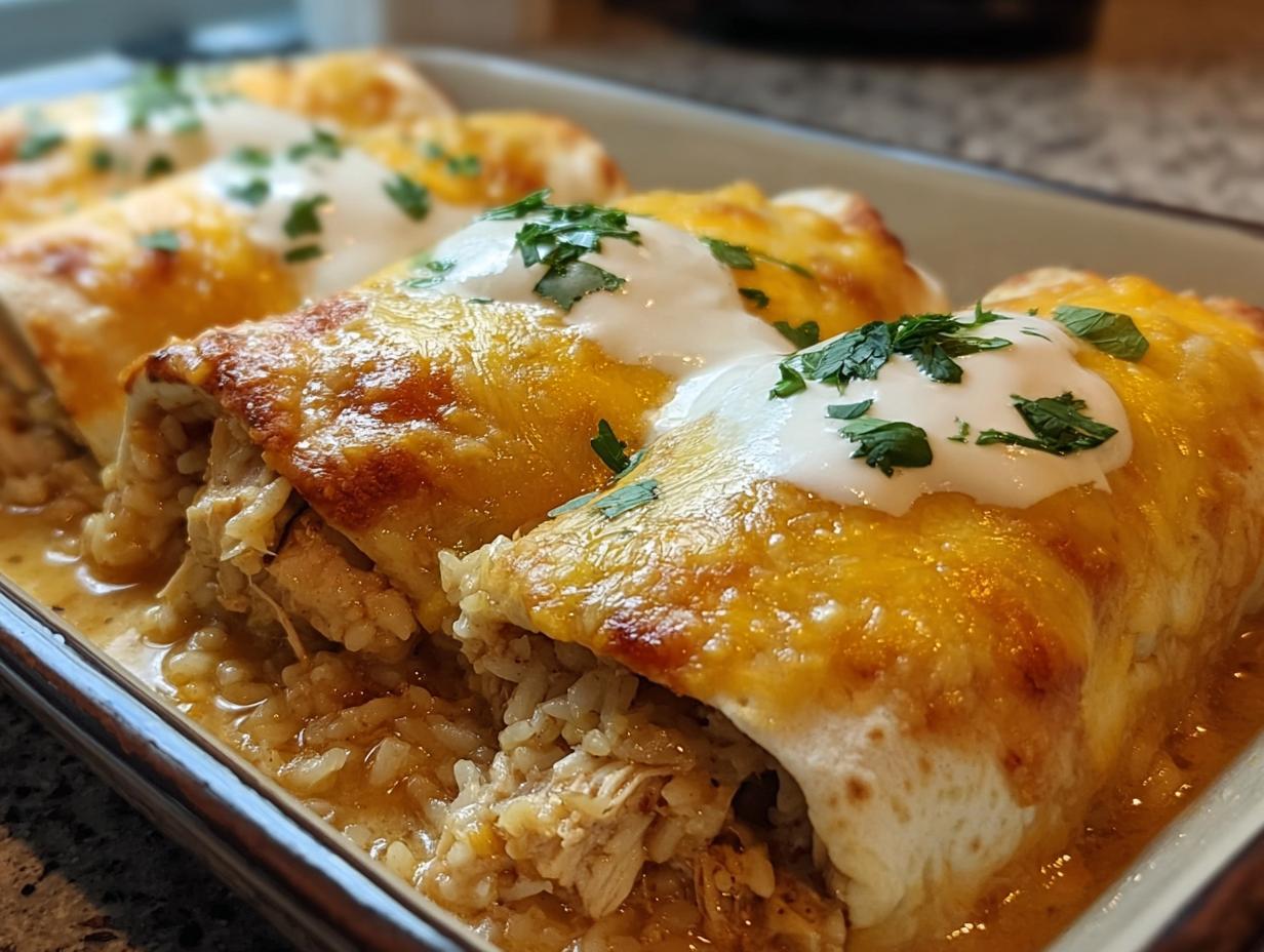 Smothered Baked Chicken Burritos - assembled and ready for baking