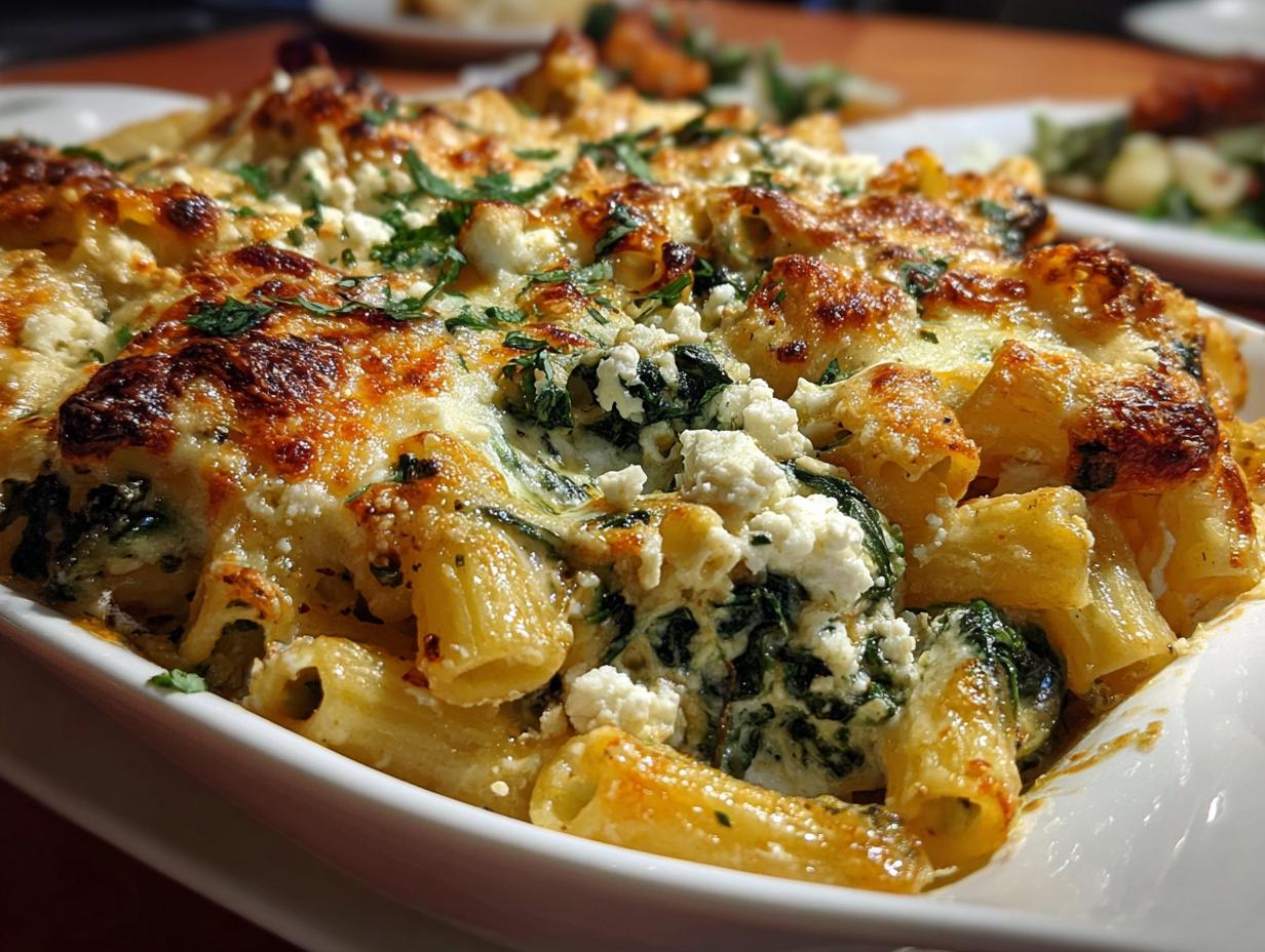 Spinach Ricotta Pasta Bake ingredients laid out