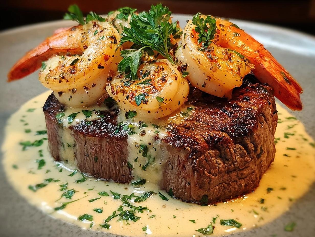 Surf Turf Creamy Garlic: 2 Amazing Ways 4 Surf Turf Creamy Garlic - perfectly seared steak and shrimp with creamy garlic sauce