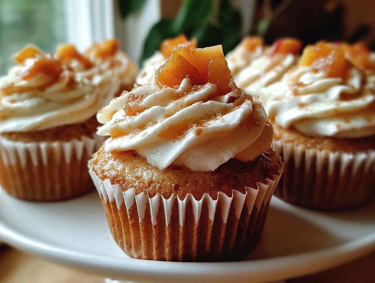 Sweet Honey Peach Cream Cupcakes - Close-up of delicious baked cupcakes