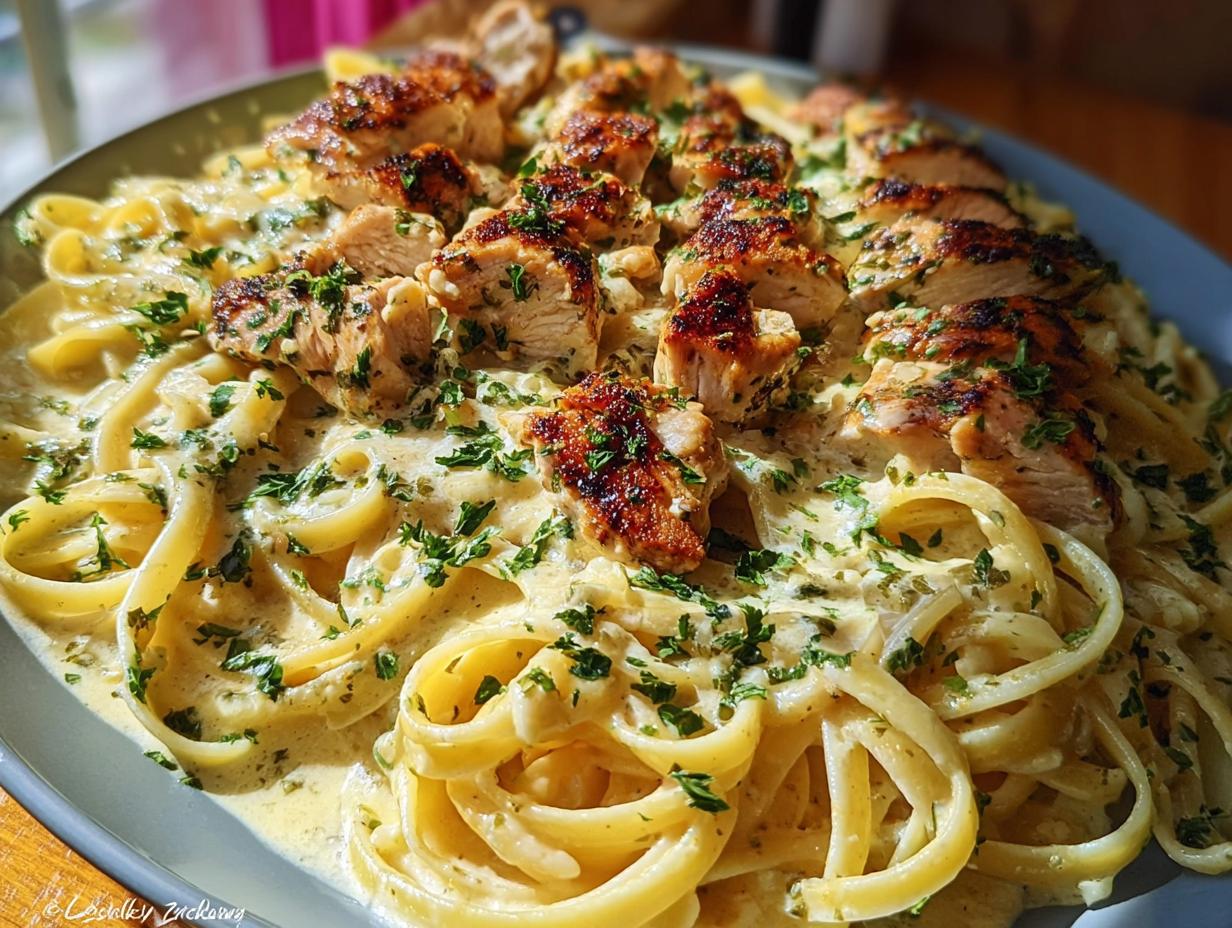 Creamy Mozzarella Chicken Linguine