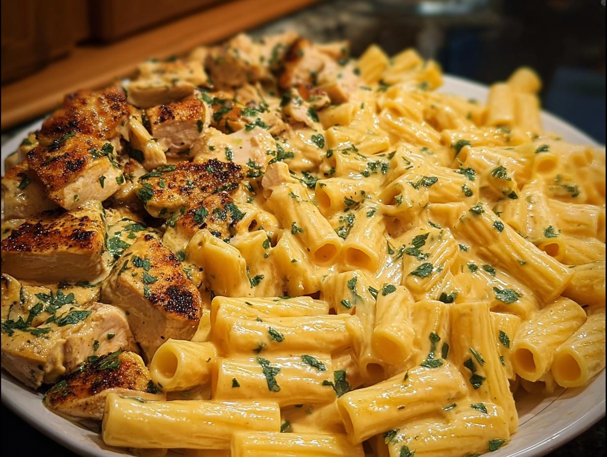 Amazing Velveeta Chicken Rigatoni Dinner 4 Amazing Velveeta Chicken Rigatoni Dinner - Creamy Velveeta Chicken Rigatoni - close-up of cheesy pasta