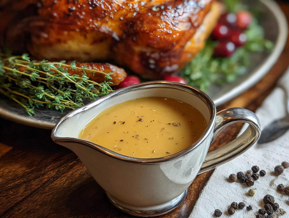Flavorful Turkey Gravy: 1 Amazing Recipe 4 Flavorful Turkey Gravy: 1 Amazing Recipe - close-up of simmering gravy in a saucepan
