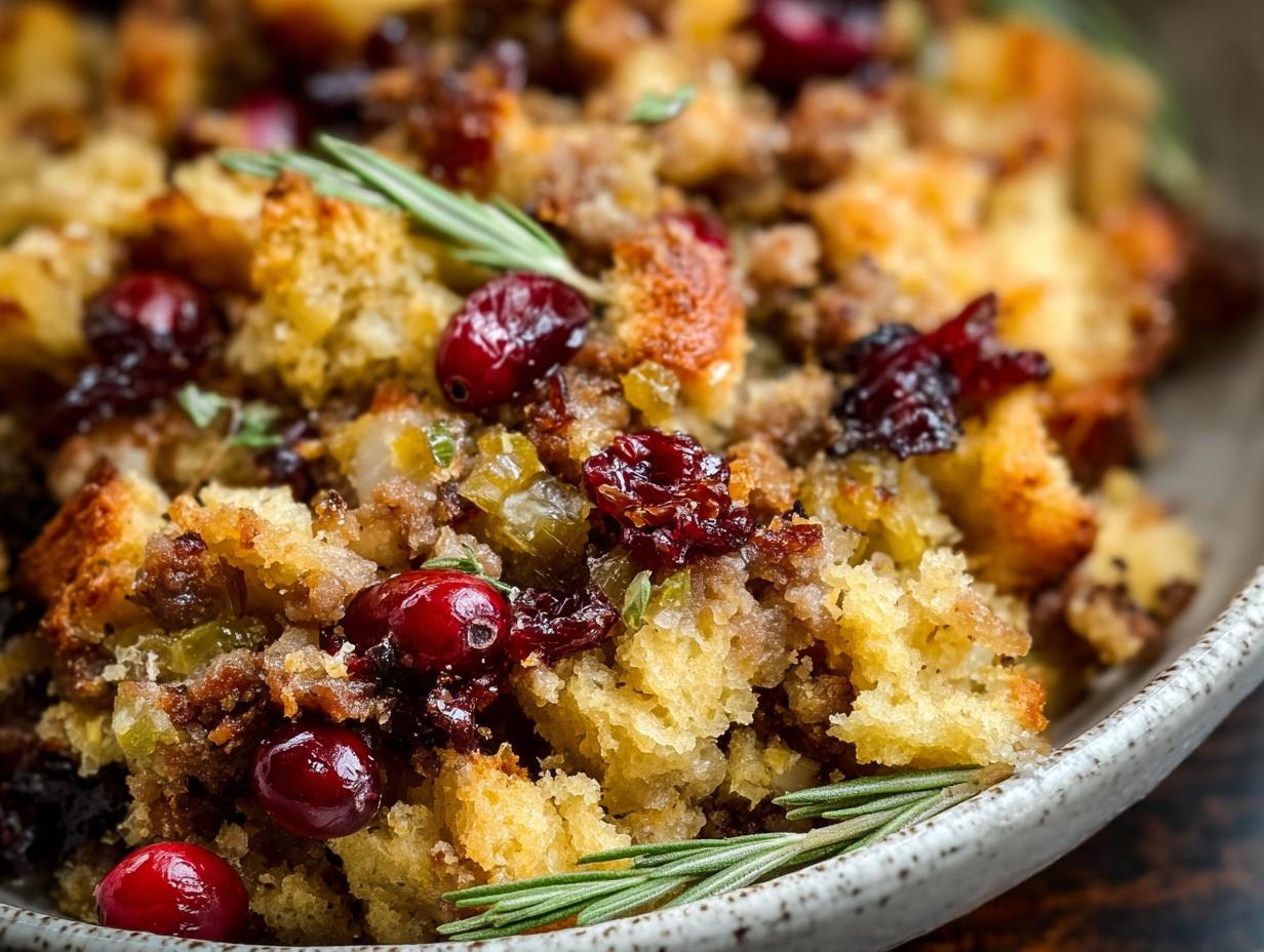 Favorite Sausage Cranberry Stuffing: 1 Easy Recipe - Sausage Cranberry Stuffing - ingredients being prepped
