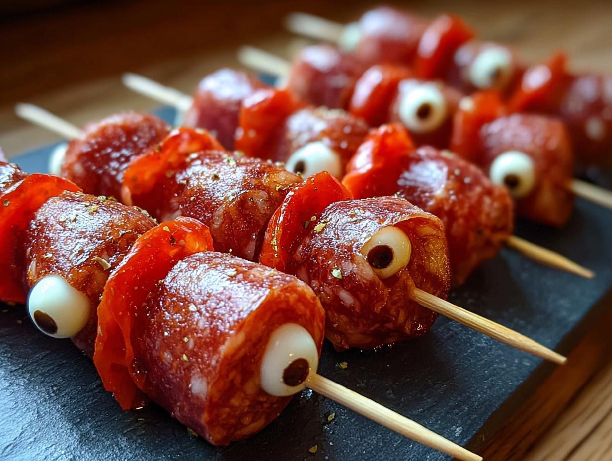 Skewered Salami Eyeballs Fun: 1 Spooky Snack - Skewered Salami Eyeballs Fun - additional detail