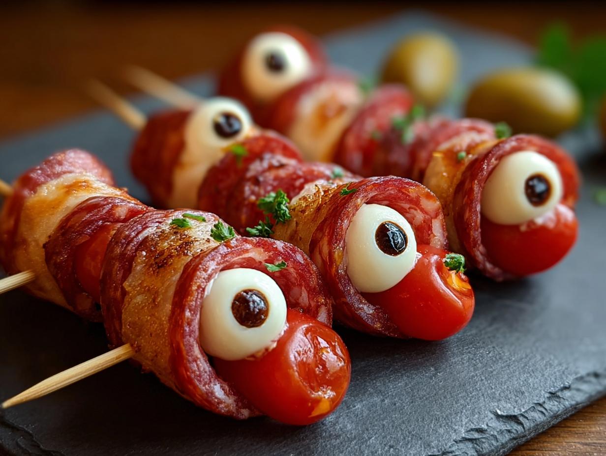 Skewered Salami Eyeballs Fun: 1 Spooky Snack - Skewered Salami Eyeballs Fun - additional detail