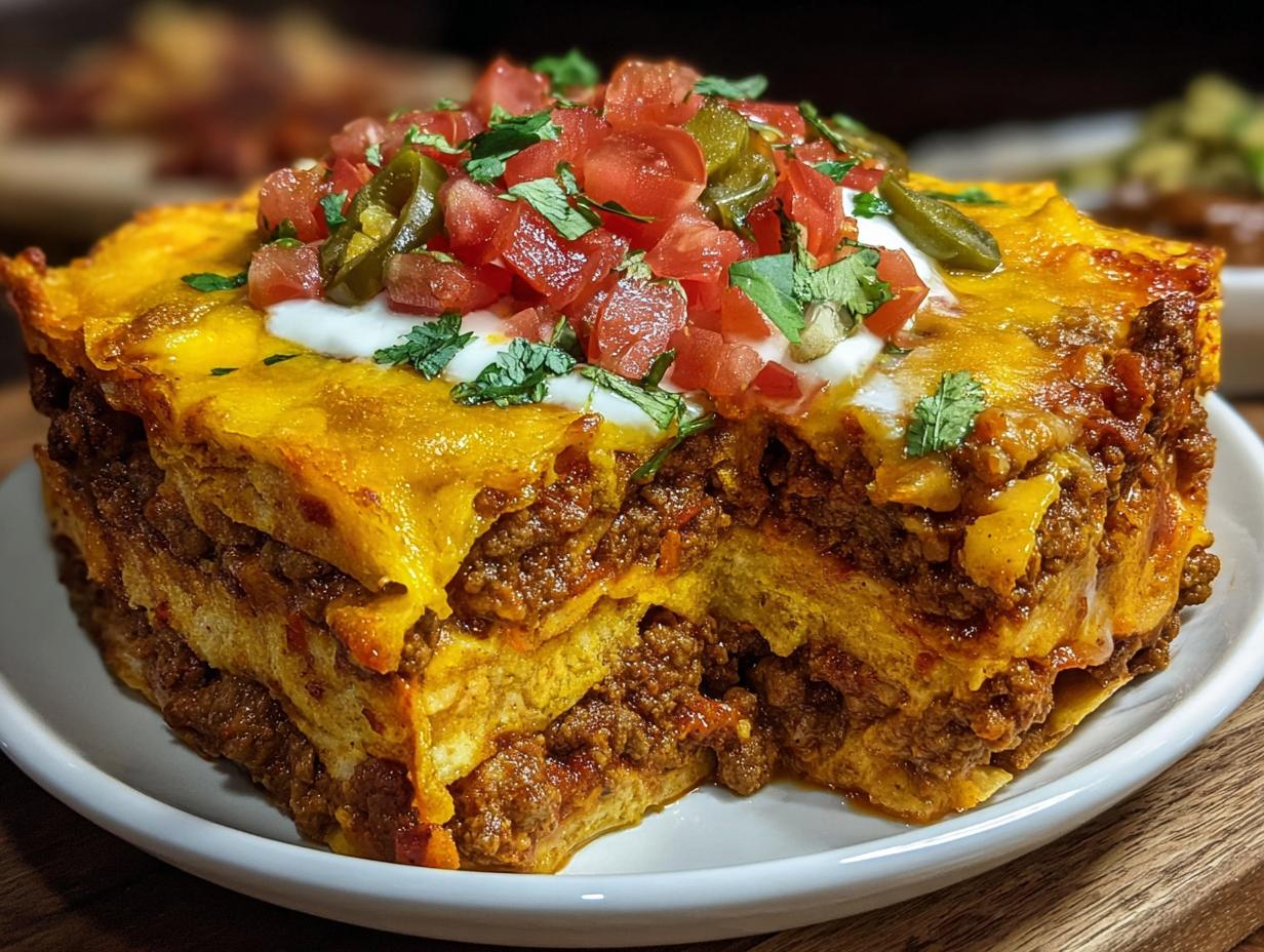 1 Cheesy Dorito Taco Casserole Magic 5 Cheesy Dorito Taco Casserole with layers of beef, cheese, and crushed Doritos