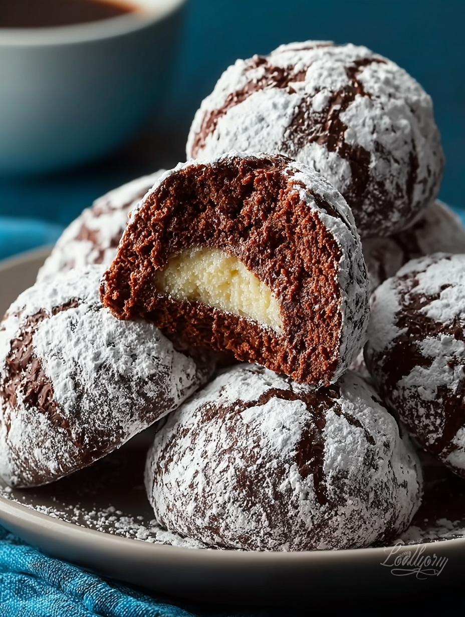 Chocolate Snowball Cookies with White Chocolate Center Delight - Chocolate Snowball Cookies with - main visual representation