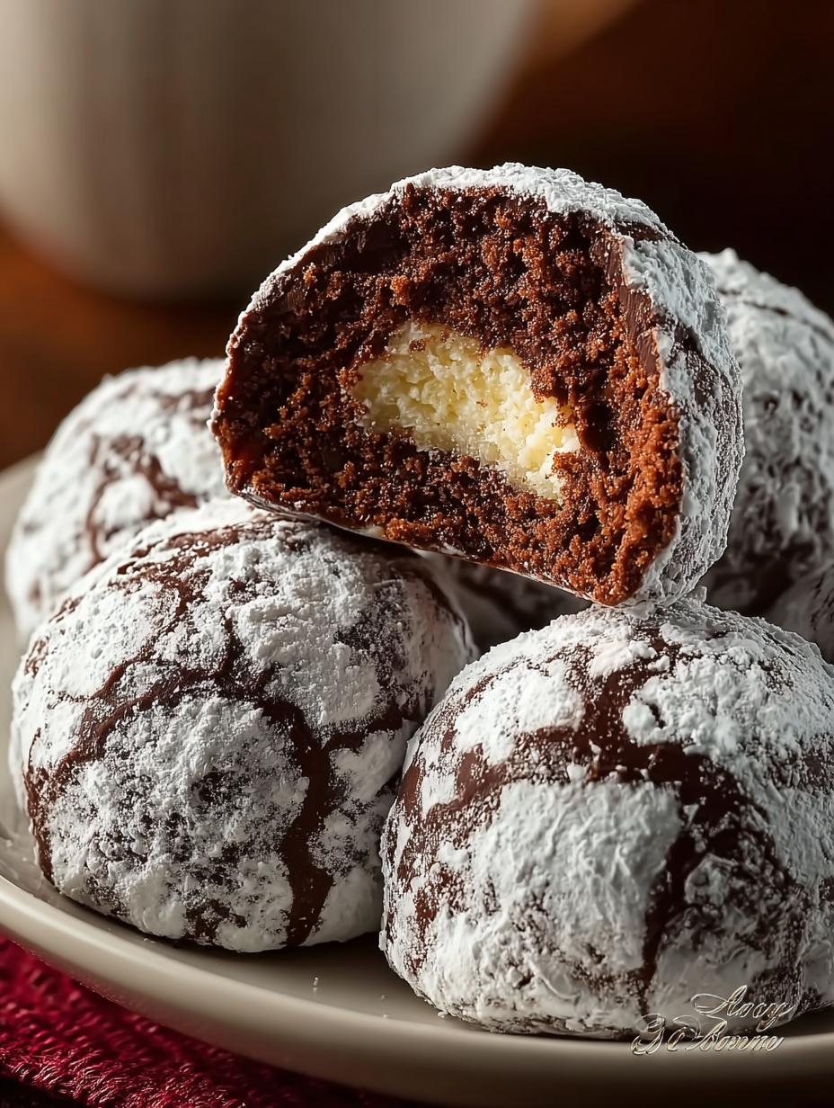 Chocolate Snowball Cookies with White Chocolate Center Delight - Chocolate Snowball Cookies with - additional detail