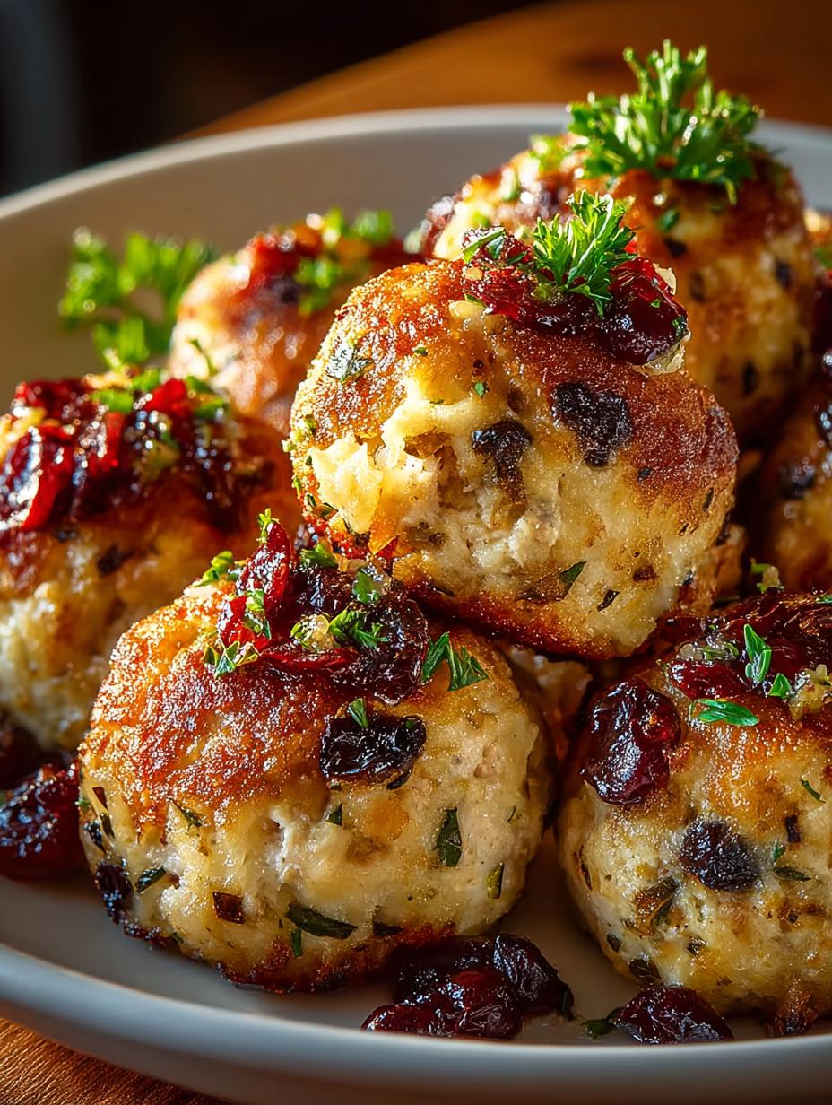 Cranberry Turkey Stuffing Balls: 24 Festive Bites 5 Cranberry Turkey Stuffing Balls: 24 Festive Bites - Cranberry Turkey Stuffing Balls - additional detail