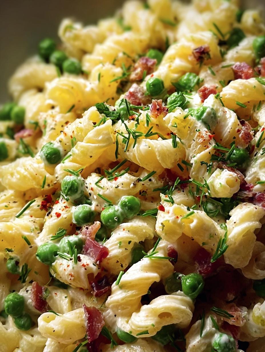 Amazing Creamy Peas Pasta Salad in 30 Min! - Creamy Peas Pasta Salad - main visual representation