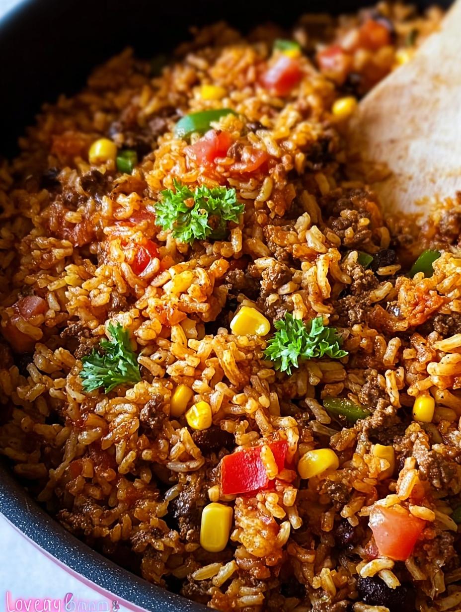Irresistible Mexican Beef Rice Skillet with melted cheese and fresh cilantro, ready to serve
