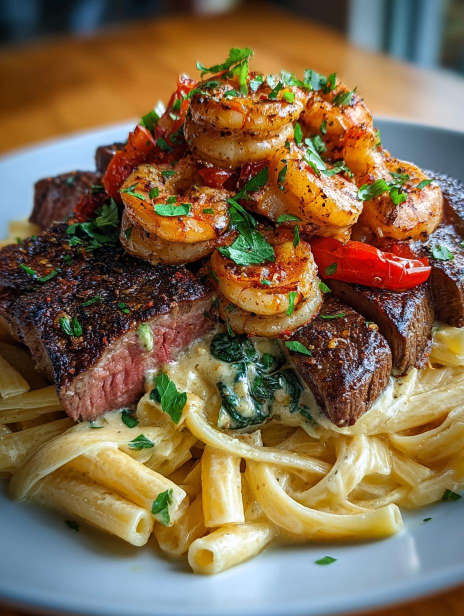 Delicious Blackened Steak Shrimp Alfredo Recipe - Blackened Steak Shrimp Alfredo - additional detail