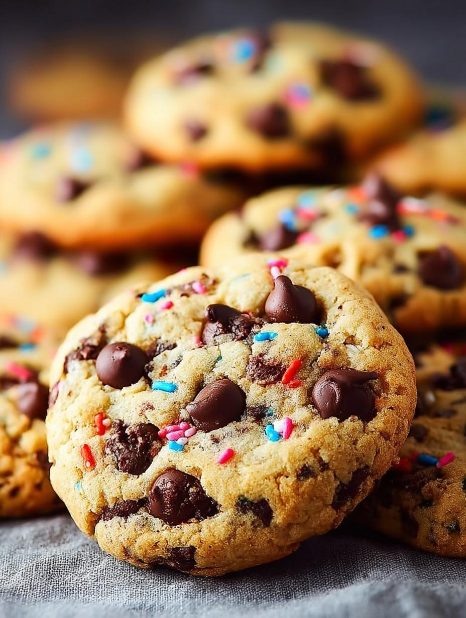 Delicious ingredients for Sprinkle Chocolate Chip Cookies including colorful sprinkles