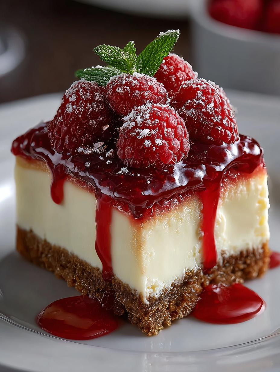Delicious White Chocolate Raspberry Cheesecake Bars Recipe - White Chocolate Raspberry Cheesecake - main visual representation