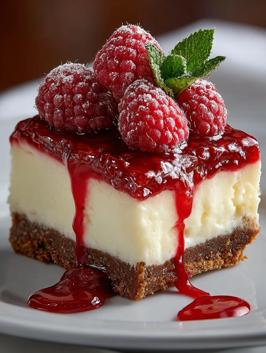 Delicious White Chocolate Raspberry Cheesecake Bars Recipe - White Chocolate Raspberry Cheesecake - additional detail