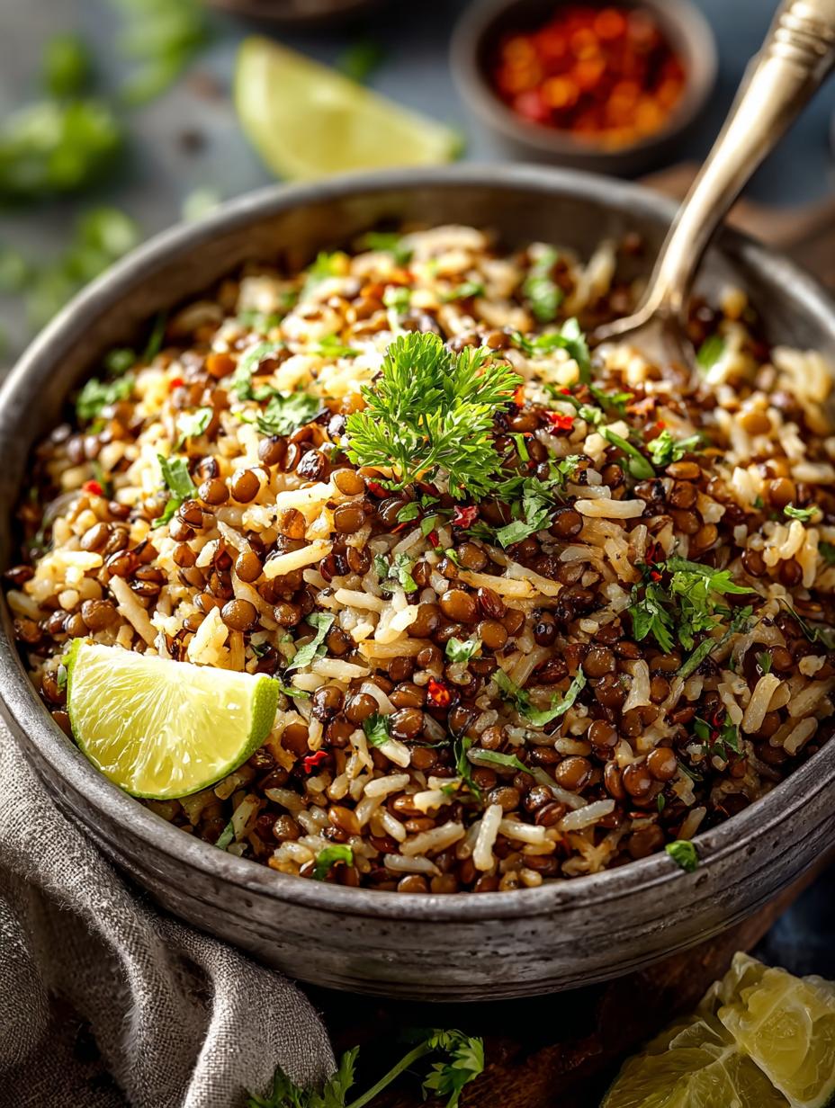 Delicious Mujadara Lentils Rice with Caramelized Onions - Mujadara Lentils Rice - main visual representation