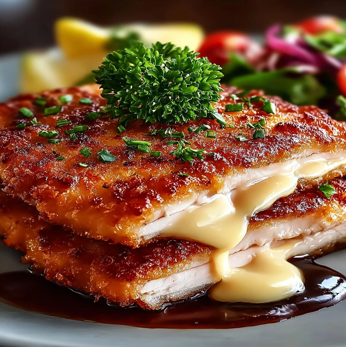 Crispy Malibu Chicken with Ham: A Comfort Delight 11 Close-up showing texture, garnish, and plating details