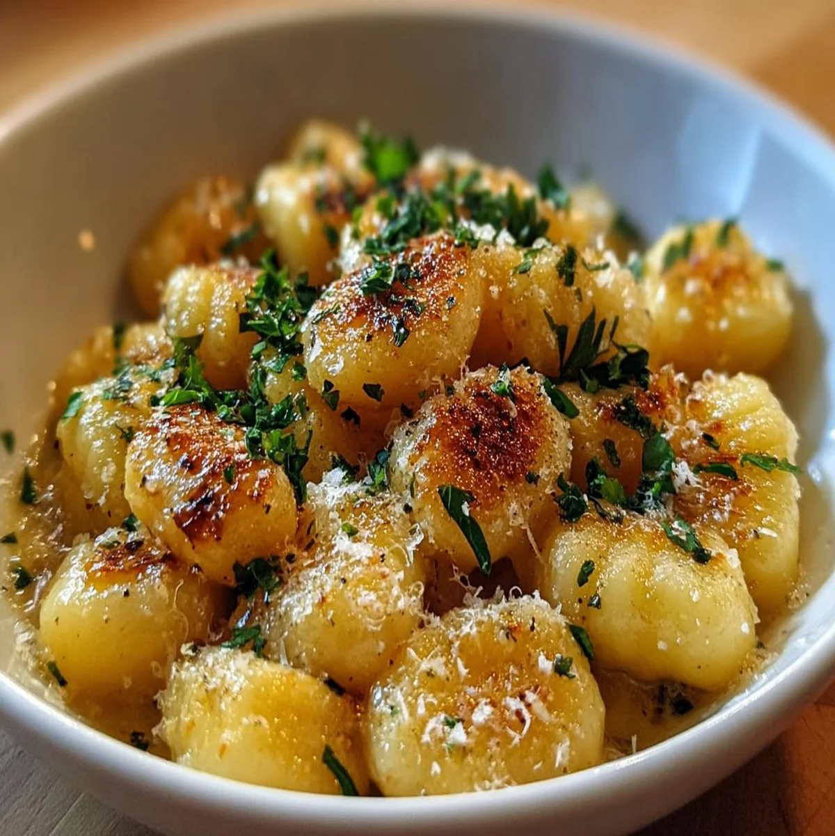 Savory Roasted Garlic Parmesan gnocchi beautifully served on a plate
