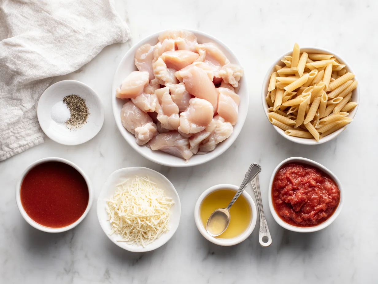 All ingredients measured and laid out on a cutting board