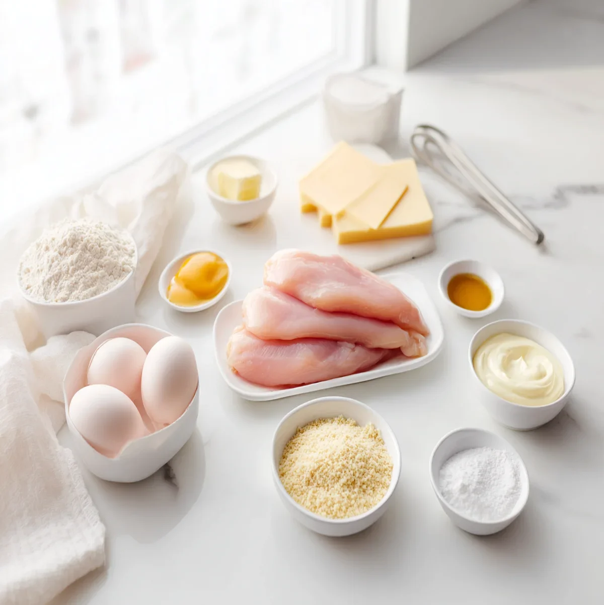 Crispy Malibu Chicken with Ham: A Comfort Delight 8 All ingredients measured and laid out on a cutting board