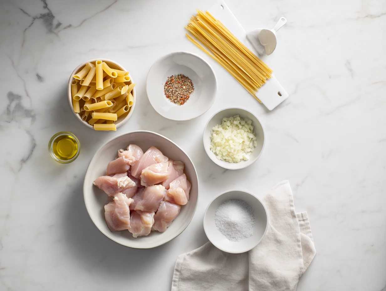 All ingredients measured and laid out on a cutting board