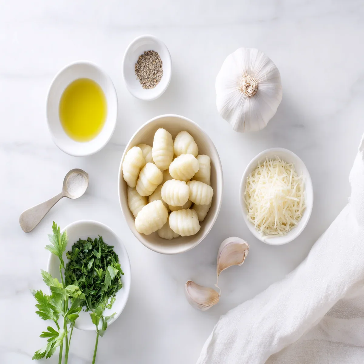 Savory Roasted Garlic Parmesan ingredients measured and laid out on a cutting board