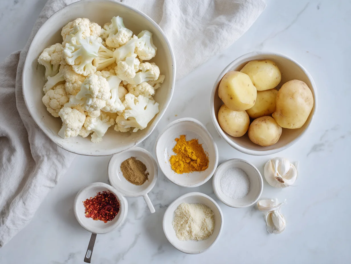 All ingredients measured and laid out on a cutting board